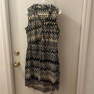 Tan and black zig zag high low dress